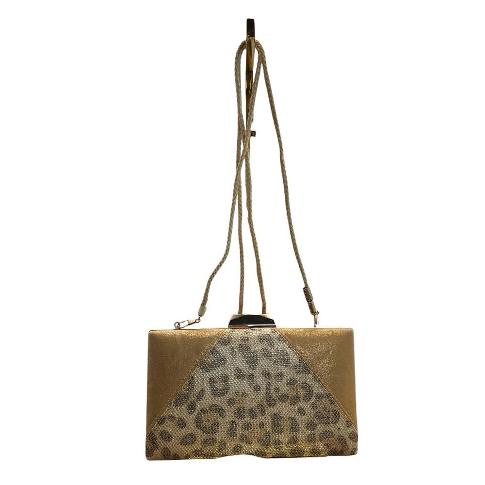Nina clutch Gold Leopard-Print Evening Crossbody‎ Bag